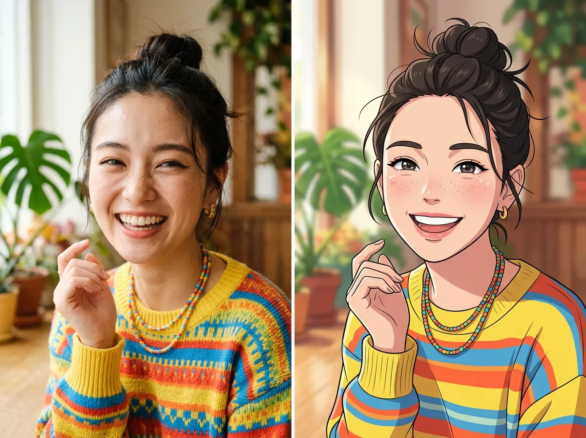 Photo to anime conversion — before and after anime style transformation